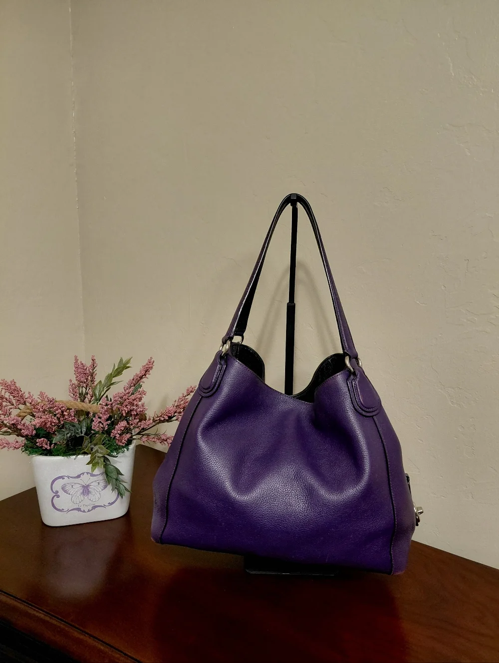 Coach Edie 31 Purple Pebbled Leather Shoulder Bag - Picture 10 of 14
